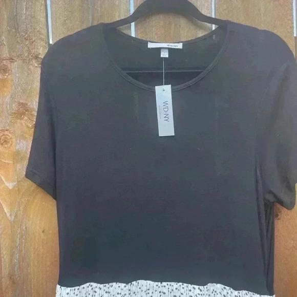 WD.NY Black Pleated Skirt Polka Dot Dress SZ L - Picture 3 of 7